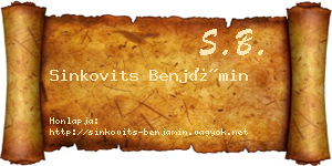 Sinkovits Benjámin névjegykártya