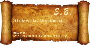 Sinkovits Benjámin névjegykártya